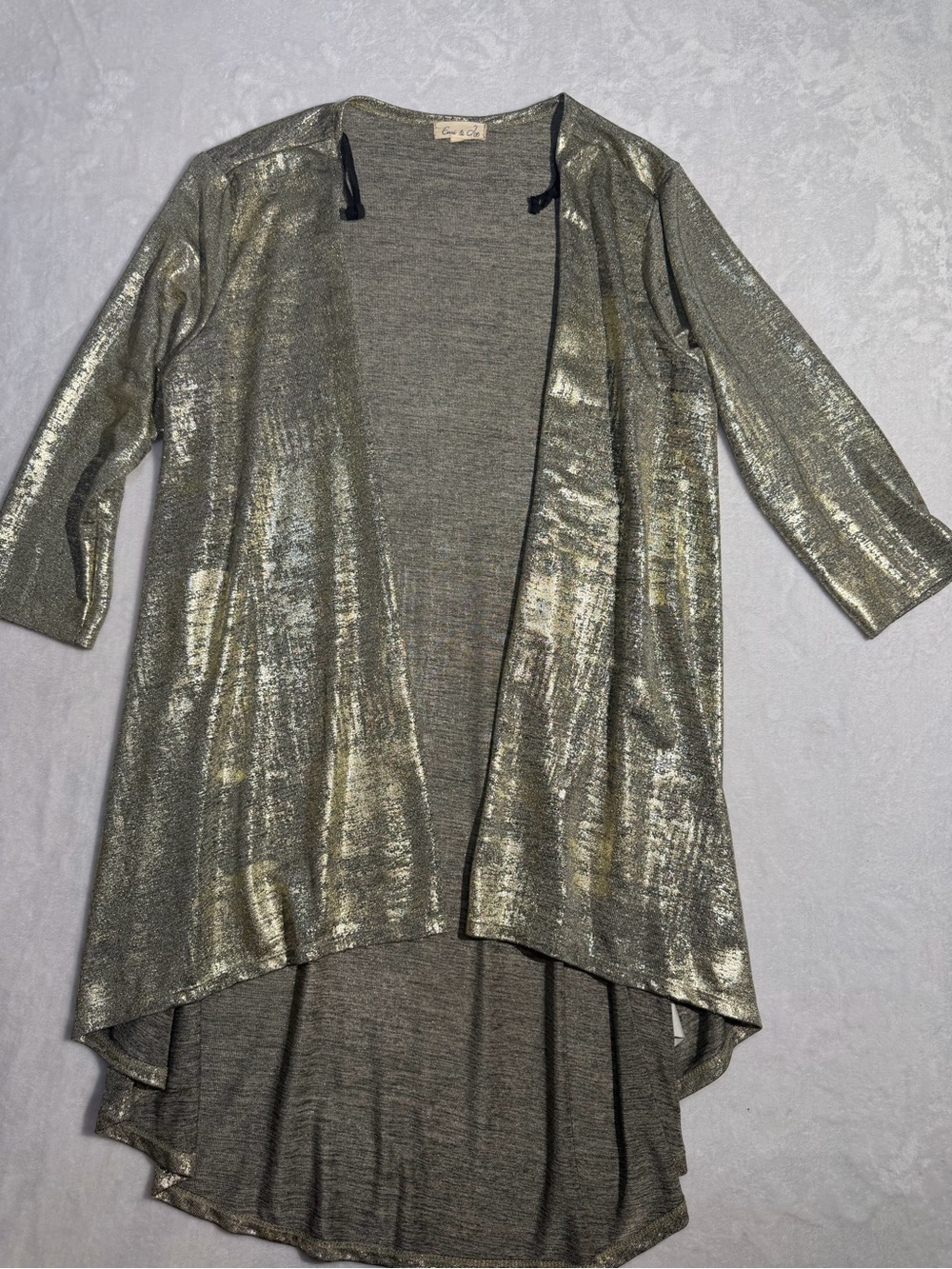 Emi & Joe Metallic Gold Shimmer Open Front Cardigan Size M